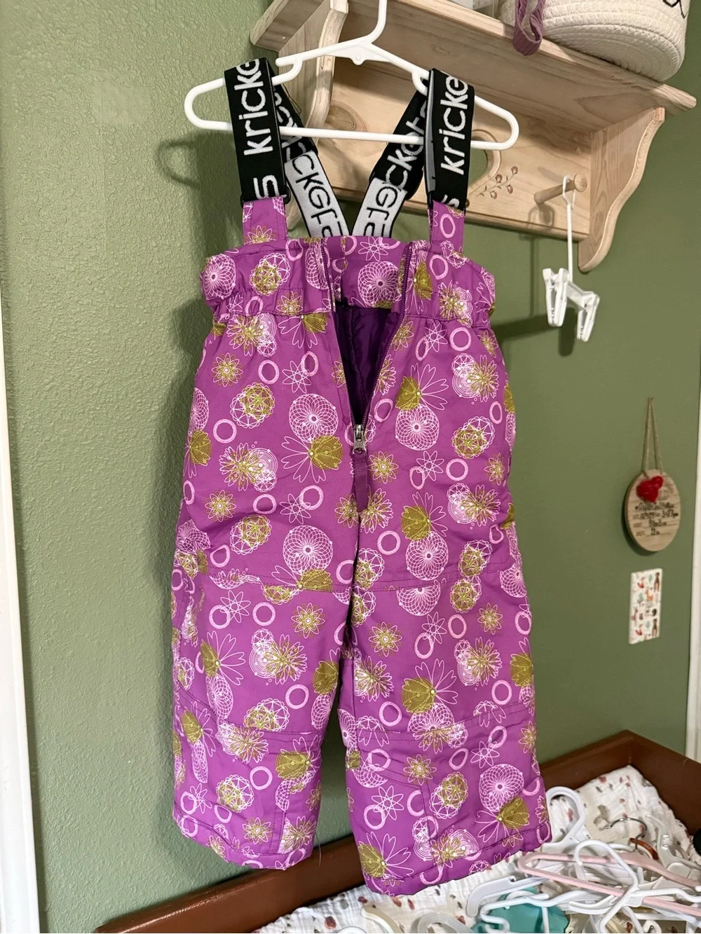 Kids Purple Snow Bib Overalls with Adjustable Branded Suspenders